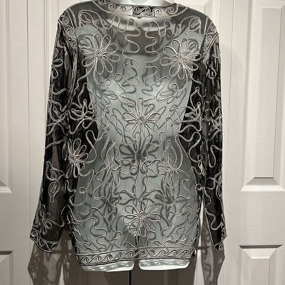 Valenti Black Sheer Embroidered Long Sleeve Cardigan Top Jacket Size S - Picture 11 of 17